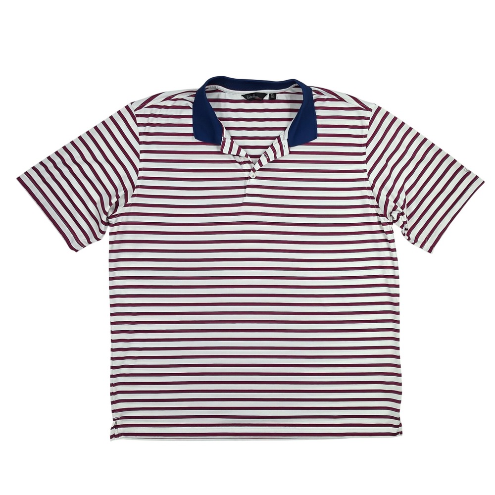 Walter Hagen Essentials Mens XL Golf Polo Shirt Striped White Burgundy Navy Blue